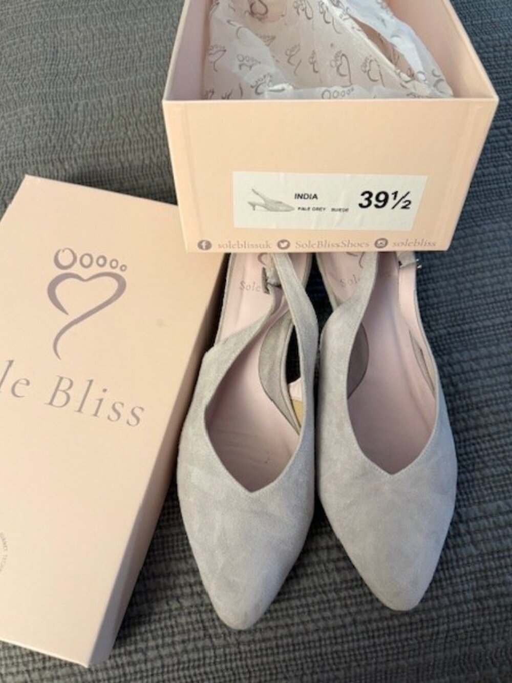 Sole Bliss Pale Grey Suede Sling-back size 39.5